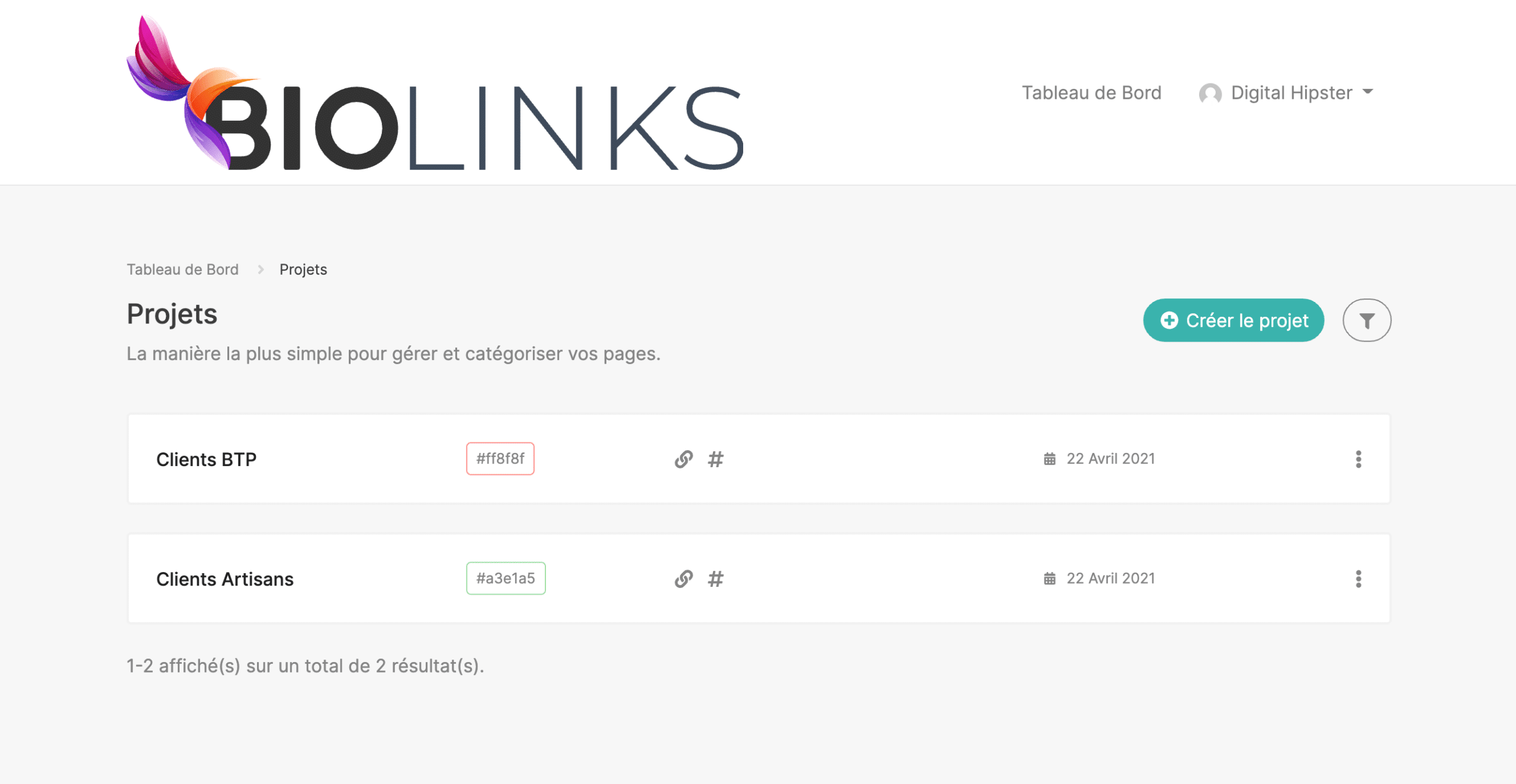 BioLinks - page de liens gratuites pour les bios Instagram, TikTok, Triller... - BioLinks Gerez vos pages de liens en les assignants a des projets